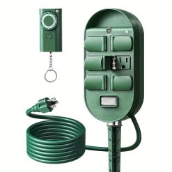 Outdoor Power Stake Timer with 6 Grounded Outlets and RC